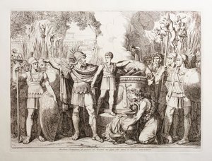 Hamilcar Barca får sin søn Hannibal til at sværge evigt had mod romerne af Bartolomeo Pinelli