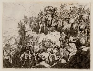 Hannibal krydser Alperne ind i Italien, 218 f.Kr (radering)