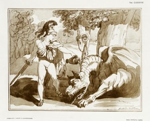Jason sætter en drage, der vogter Golden Fleece, i søvn af Bartolomeo Pinelli