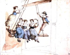 På gyngen (akvarel over blyant på papir) af Bartolomeo Pinelli