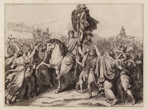 Romulus bærer kong Acrons rustning til Rom i triumf (radering) af Bartolomeo Pinelli