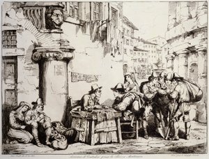 Skriver på Montanara-pladsen i Rom af Bartolomeo Pinelli