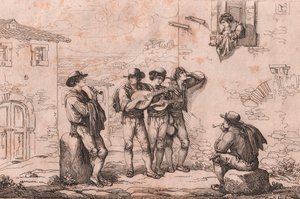 Serenade i Rom, radering af Bartolomeo Pinelli (Rom af Bartolomeo Pinelli