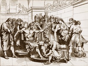 Den romerske filosof Seneque (Lucius Annaeus Seneca, 4 BC-65 AD. JC), anklaget for at deltage i en sammensværgelse mod kejser Neron, blev beordret til at begå selvmord - gravering af Bartolomeo Pinelli - Death of Seneca, gravering af Bartolomeo Pinelli (17