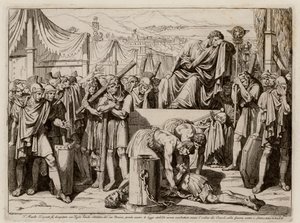 Titus Manlius Torquatus får sin søn halshugget for at have forladt sin post i kamp (radering)