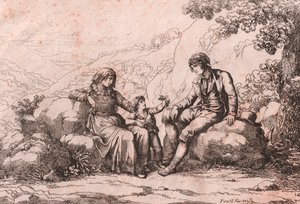 To almindelige mennesker med en baby, Schiavi, Abruzzo, radering af Bartolomeo Pinelli (Rom af Bartolomeo Pinelli
