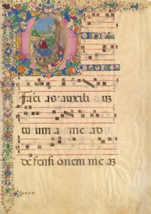 Manuskriptblad med indrejse i Jerusalem på palmesøndag i en indledende D..., 15.-16. århundrede. af Bartolomeo di Domenico di Guido