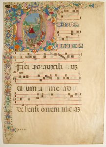 Manuskriptblad med indrejse i Jerusalem på palmesøndag i en indledende D..., 15.-16. århundrede. af Bartolomeo di Domenico di Guido