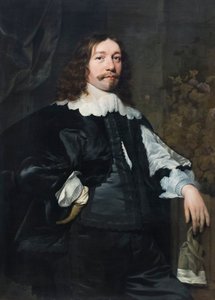 Portræt af en sortklædt mand, der holder en handske af Bartolomeus van der Helst