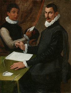Portræt af en ukendt mand og hans tjener af Bartolommeo (attr. to) Passerotti