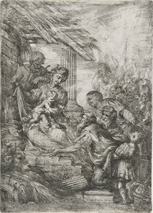 Adoration of the Kings (De Vise Mænds Offer), efter 1657 (radering på lagt papir) af Bartolommeo Biscaino