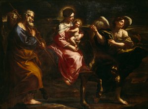 Flugten til Egypten (olie på lærred) af Bartolommeo Biscaino