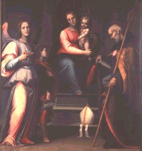 Madonna og barn med de hellige Augustin, Tobias og ærkeenglen Rafael af Bartolommeo Sogliani