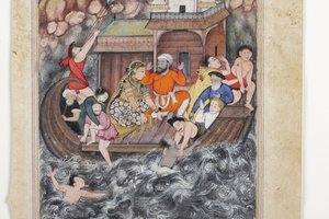 Detalje fra En storm på havet, ca. 1560-65 (uigennemsigtig akvarel og guld på papir) af Basawan Basawan