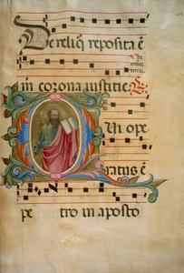 Belyst initial med Sankt Pauls skikkelse (Corale 8, ca. 163), til korbog 8 af Santa Maria degli Angeli af Batrolomeo di Fruosino