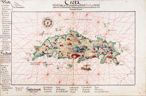 Kort over Kreta 1554 af Battista Agnese