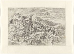 Landskab med kvinder på jagt af Battista Angolo del Moro (attributed to)