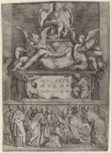En biskops grav af Battista Angolo del Moro after Parmigianino