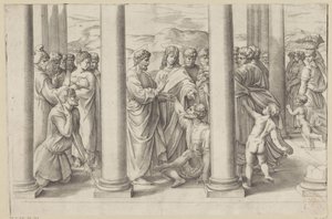 De hellige Peter og Johannes helbreder en lammelse i et tempel af Battista Franco