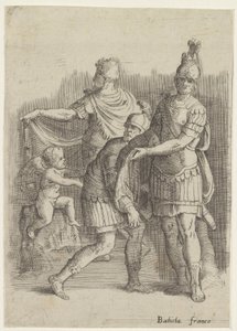 Tre soldater og en putto af Battista Franco