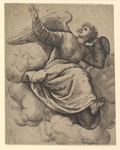 Engel sidder på en sky, ca. 1560.