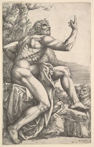 Johannes Døberen prædiker i ørkenen. af Battista Franco Veneziano