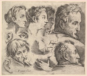 Studier af hoveder. af Battista Franco Veneziano