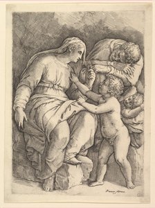 Den hellige familie. af Battista Franco Veneziano