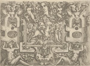 Figur på hesteryg, der holder et sværd og rider hen over en skikkelse, der ligger på jorden, s..., ca. 1540-80.