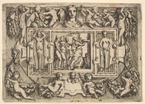 Den cumeiske sibylle går til højre og bærer en bakke, efterfulgt af tre kvinder..., ca. 1540-80.