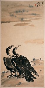To skarver (hængende rulle og farve på papir) af Beihong Xu