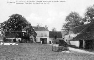 Farm of Hougoumont, et vigtigt strategisk sted for Wellington under slaget ved Waterloo, erindringspostkort, ca. 1912 (photolitho)