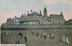 Le Kursaal og stranden i Oostende i Belgien. Postkort sendt i 1913. af Belgian Photographer