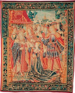 Trojan War: Cassandre på udkig efter tilgivelse af Paris griber ind fra sin far Priam, konge af Troy - Woolen Tapestry og Silk fra fremstillingen af ​​Bruxelles af Belgian School
