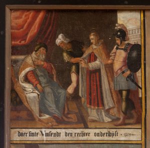 Maarke. Kapel (Sint-Vincentiuskapel). indre. Maleri. Sankt Vincents martyr. 19. århundrede. Detalje. af Belgian School