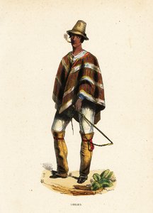 Mapuche-mand fra Chile, der ryger en cigar af Belgian School