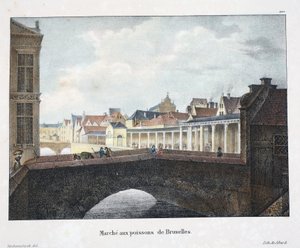 Bruxelles fiskemarked, ca. 1895 (fotokrom) af Belgian School