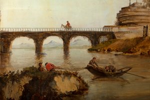 Andet baglokale på bagsiden, mødelokale, vægmalerier med landlige scener i klassisk stil, formentlig fra omkring 1810, scene 2 af Belgian School