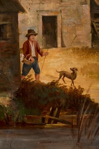 Andet baglokale på bagsiden, mødelokale, vægmalerier med landlige scener i klassisk stil, formentlig fra omkring 1810, scene 3 af Belgian School
