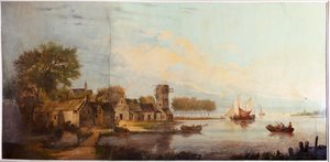 Andet baglokale på bagsiden, mødelokale, vægmalerier med landlige scener i klassisk stil, formentlig fra omkring 1810, scene 3 af Belgian School