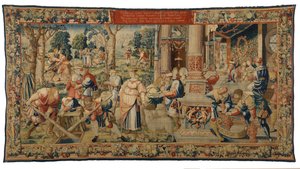 Tapestry, Story of Laban, Jacob and Rachel, Genesis XXIX, lavet i Bruxelles, Belgien, ca. 1530 (uld og silke) af Belgian School