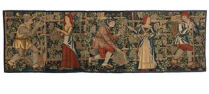 Gobelin-fragment, der forestiller Vintagers, muligvis fra Tournai, ca. 1460-70 (uld) af Belgian School
