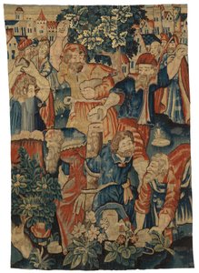 Gobelin-fragment, der forestiller steningen af de ældste, muligvis lavet i Bruxelles, Belgien af Belgian School
