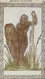 The Wild Man, illustration fra The Habits and Portraits of Nearly All Nations and Contemporary Nations af Jean Sluperji, Antwerpen, 1572 (farvet træsnit) af Belgian School