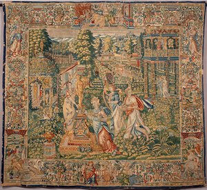 Gaverne af Pomone (Pomona) nymfe af frugter Tapestry af fremstiller i Bruxelles. 1500-tallets gener, Musei di Strada Nuova af Belgian School
