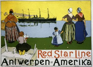 Transatlantisk linjeskib Antwerpen/Amerika. Reklame for Red Star Line, ca. 1900 (tryk) af Belgian School