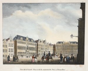 Udsigt over Grand Place og Maison du Roi, i Bruxelles, ca. 1895 (fotokrom) af Belgian School