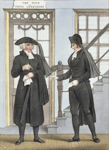 Begravelsesbetjente fra Amsterdam, illustration fra "Collections des Costumes des Provinces Septentrionales du Royaume des Pays Bas...", graveret af Villeneuve, 1828 af Bendrik Greeven