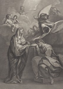 Plade 6: Sankt Josefs drøm, med Jomfru Maria til venstre og en engel over, der peger ..., 1777 af Benedetto Eredi