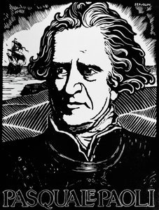 Portræt af Pasquale Paoli, korsikansk statsmand, general og patriot (træsnit) af Benedetto Servolini